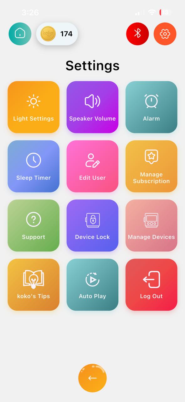 Koko App settings screen